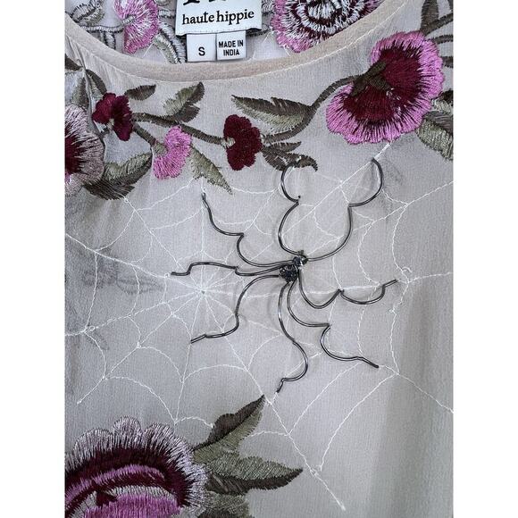Rare Haute Hippie Embroidered Embellished Floral Silk Hi Low Dress S Fairy Boho - Picture 4 of 14